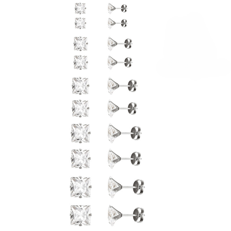 Pendientes al por mayor de acero inoxidable de diamante de flash cuadrado grande